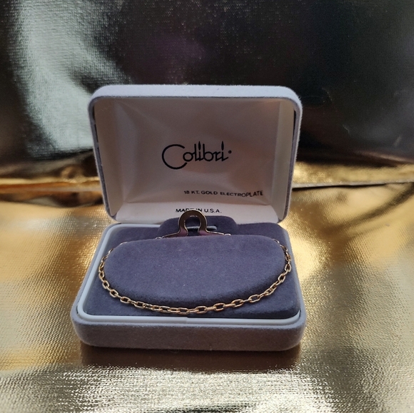 Vintage Colibri - Tie Bar/Chain - Button Style 18KT Gold Electroplate - Picture 7 of 9